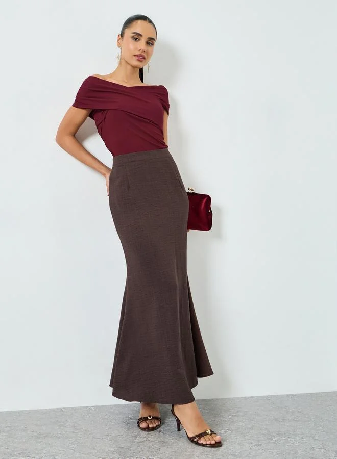 Coffee Brown Flared Hem Maxi Skirt