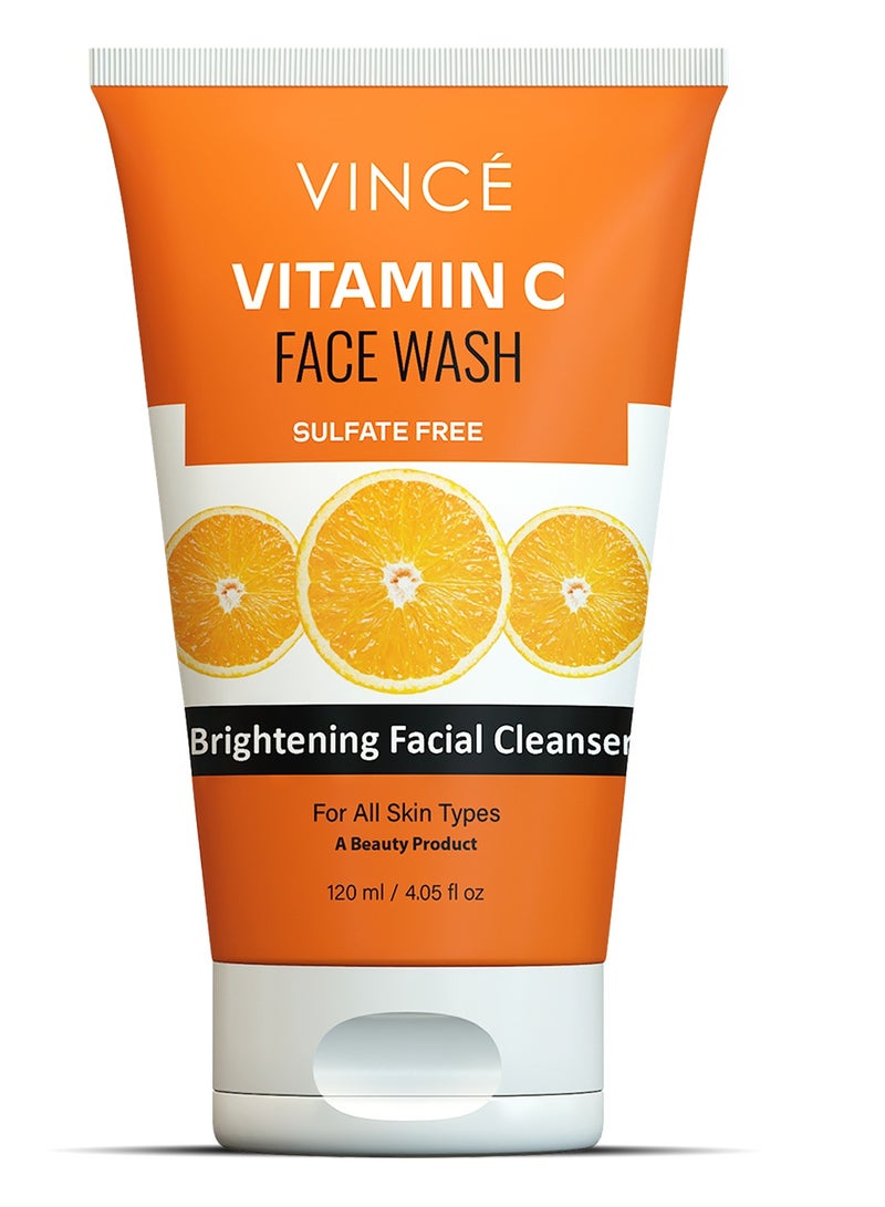 VINCE Vitamin C Face Wash – Deep Cleanses, Brightens, and Moisturizes Skin – Fades Dark Spots, Sunspots & Blemishes – Removes Dirt, Impurities, and Reveals Radiant, Even-Toned Skin, 120ml - Image 1