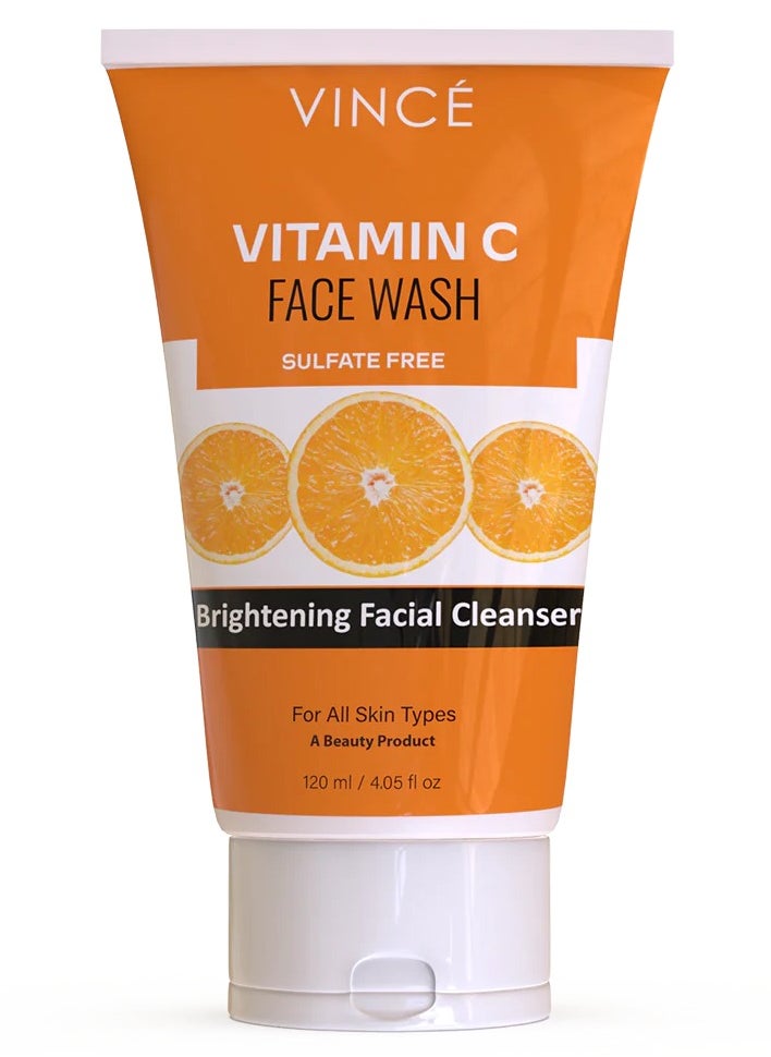 VINCE Vitamin C Face Wash – Deep Cleanses, Brightens, and Moisturizes Skin – Fades Dark Spots, Sunspots & Blemishes – Removes Dirt, Impurities, and Reveals Radiant, Even-Toned Skin, 120ml  - Image 1