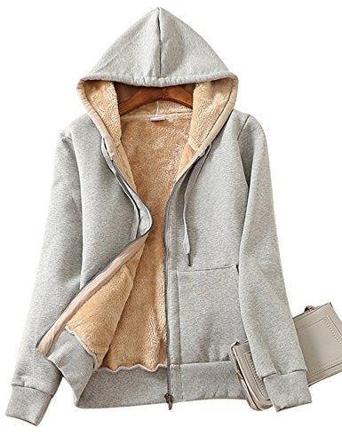Yeokou Women's Casual Full Zip Up Sherpa Lined Hoodie Sweatshirt Jacket Coat (XS, Light Grey) - Image 1