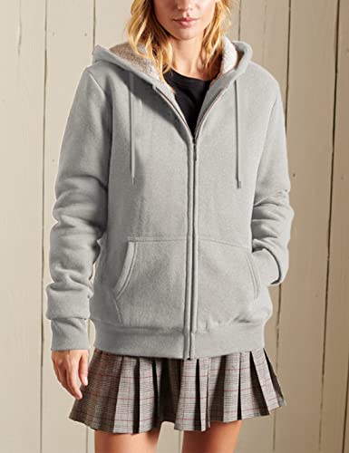 Yeokou Women's Casual Full Zip Up Sherpa Lined Hoodie Sweatshirt Jacket Coat (XS, Light Grey) - Image 2