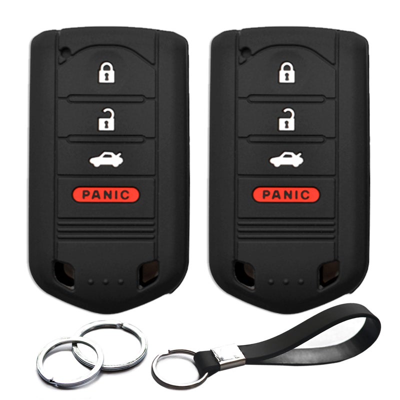 INFIPAR 2pcs Compatible with Acura ILX RDX TL ZDX Black Key Fob Cover Case Key Chain Protector Keyless Remote Holder Smart 4 Buttons