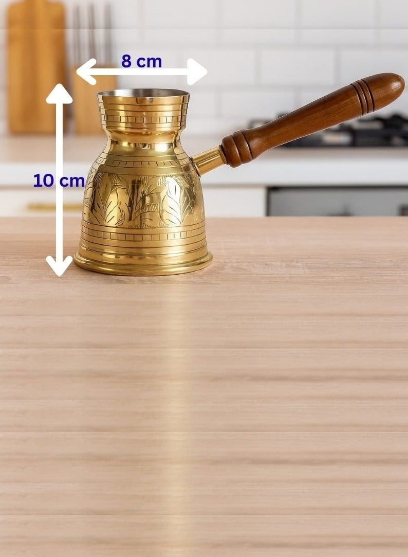 Royal Brass Turkish Coffee Warmer Turkish Style Brass Coffee Pot with Wooden Handle, Gold Brass Coffee Warmer 10 Centimeter - Image 1