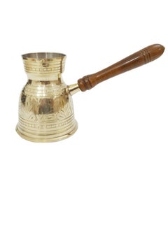 Royal Brass Turkish Coffee Warmer Turkish Style Brass Coffee Pot with Wooden Handle, Gold Brass Coffee Warmer 10 Centimeter  - Image 1