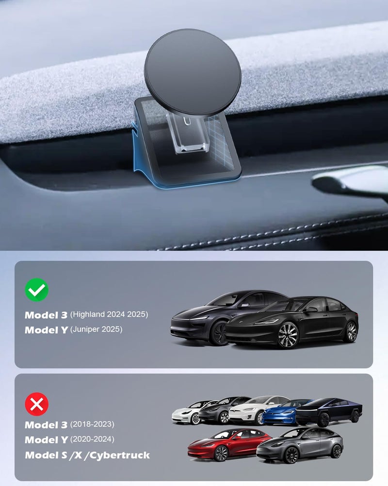 CloudValley Magnetic Phone Mount for Tesla Model 3 Highland Model Y Juniper, Strong Grip, 360Â° Adjustable, Dashboard Car Holder 2025, Compatible with iPhone MagSafe 17/16/15/14/13/12 - Image 2