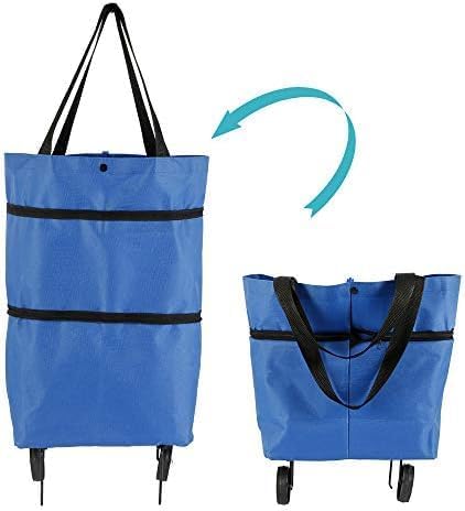 HETVIN Foldable Shopping Trolley Bag with Wheels Waterproof Folding Travel Luggage Bag/Vegetable, Grocery, Shopping Trolley Carry Bag, Outdoor Travel Bag for Girls Women Men (Multicolor) - Image 5