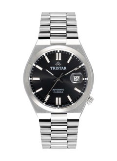 Tristar NJ Series Men's Automatic Watch Black Index Dial Stainless Steel Bracelet Wrist Watch for Men  - Image 1