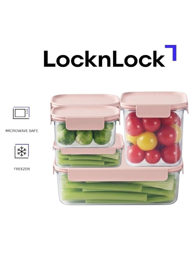 LocknLock طقم حاويات تخزين الطعام LocknLock Classic Plus باللون الوردي – 5 قطع (2.8 لتر، 2 لتر، 910 مل، 385 مل × 2) حاويات محكمة الإغلاق ومقاومة للتسرب - Image 1