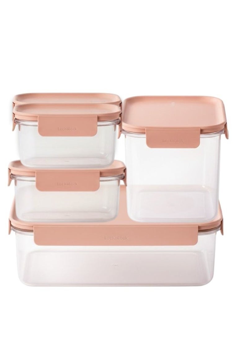 LocknLock طقم حاويات تخزين الطعام LocknLock Classic Plus باللون الوردي – 5 قطع (2.8 لتر، 2 لتر، 910 مل، 385 مل × 2) حاويات محكمة الإغلاق ومقاومة للتسرب - Image 2