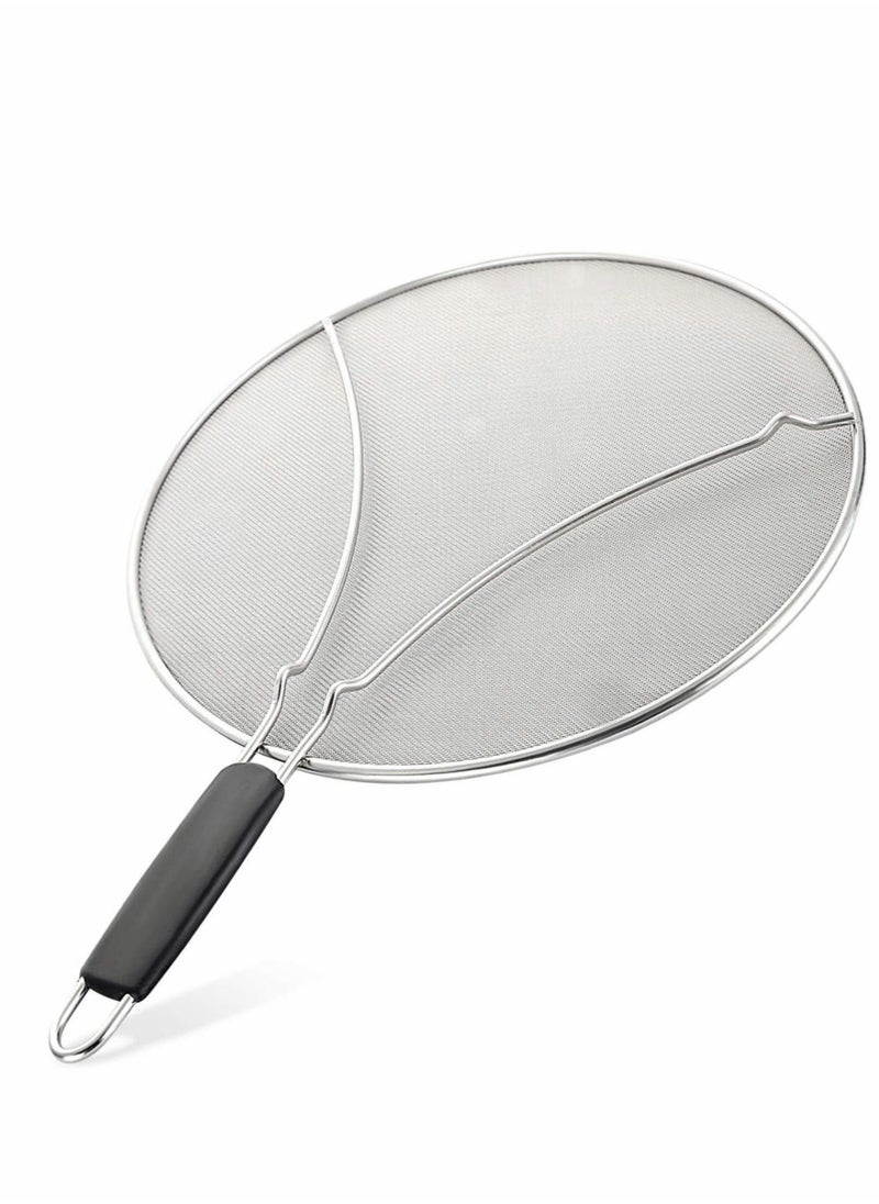 Excefore - Grease Splatter Screen for Frying Pan, Splatter Guard with Silicone Handle, Stops 99% Hot Oil Splash, Stainless Steel Fine Mesh Oil Shield with Resting Feet and Keeps Kitchen Clean - Image 1