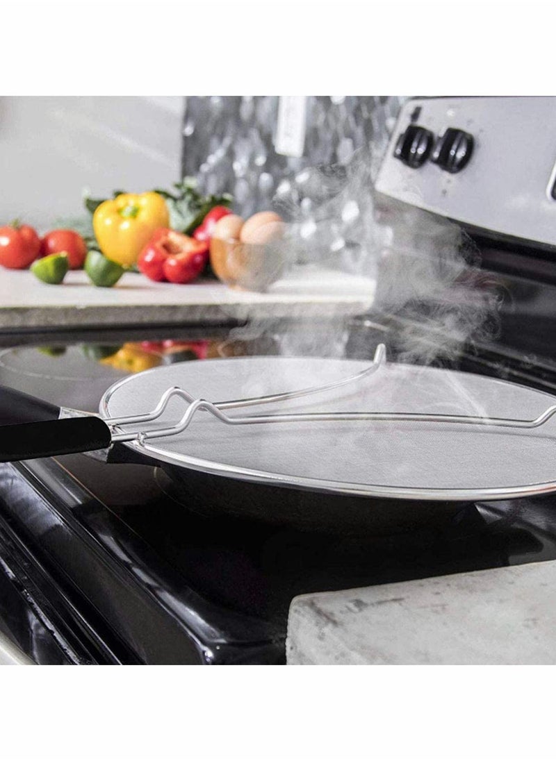 Excefore - Grease Splatter Screen for Frying Pan, Splatter Guard with Silicone Handle, Stops 99% Hot Oil Splash, Stainless Steel Fine Mesh Oil Shield with Resting Feet and Keeps Kitchen Clean - Image 1