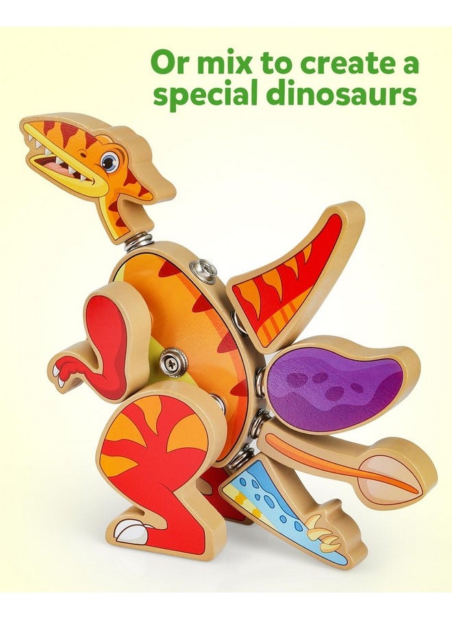 Coogam Coogam Dinosaur Snap Together Building Toys, Wooden Take Apart Dinosaur Playset, STEM Montessori Educational Fine Motor Skill Toy Gift for 3 4 5 Years Old Kids  - Image 3