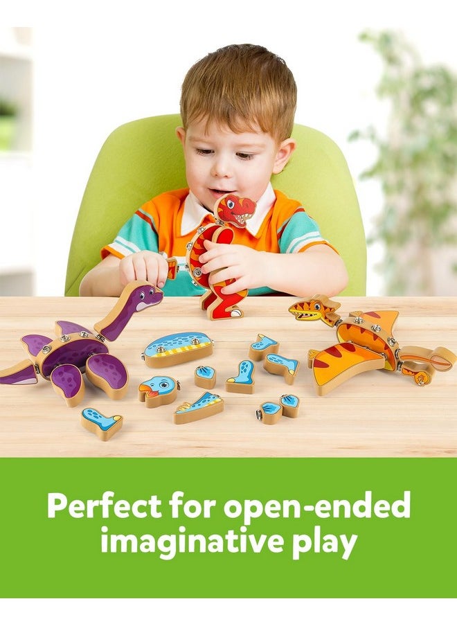 Coogam Coogam Dinosaur Snap Together Building Toys, Wooden Take Apart Dinosaur Playset, STEM Montessori Educational Fine Motor Skill Toy Gift for 3 4 5 Years Old Kids  - Image 4