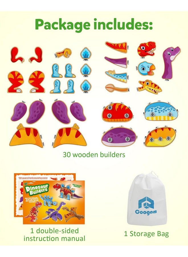Coogam Coogam Dinosaur Snap Together Building Toys, Wooden Take Apart Dinosaur Playset, STEM Montessori Educational Fine Motor Skill Toy Gift for 3 4 5 Years Old Kids  - Image 5