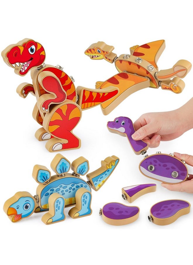 Coogam Coogam Dinosaur Snap Together Building Toys, Wooden Take Apart Dinosaur Playset, STEM Montessori Educational Fine Motor Skill Toy Gift for 3 4 5 Years Old Kids  - Image 1