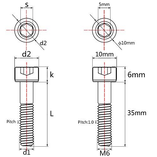 Wanyifa Titanium Ti M6x35mm Black Bolts Allen Head for Bicycle Headset Screws Pack of 5 (Black) - Image 2