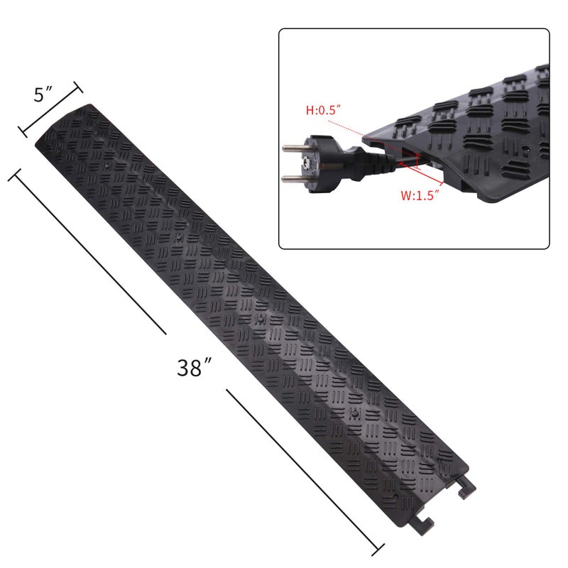 Anbotek - Small 1 Piece - Floor Cord Cover Cord Protector Drop Over Drop Trak Cable Ramp for Office Warehouse - Black - Image 2