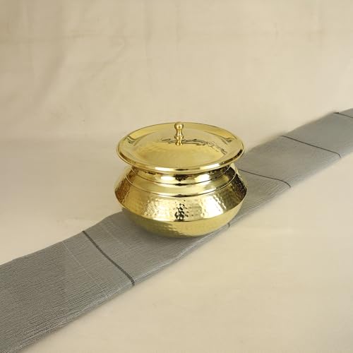 Spillbox Putrika Brass Kitchen Appliances Cooking Serving Pot Pan|Biryani Handi|Urli|Serveware|Tope |Patila|Cookware Bowl|Cooking Bowl Set with Lid-Hammered Patila (Gold, Small), Polished, 500 Ml - Image 1