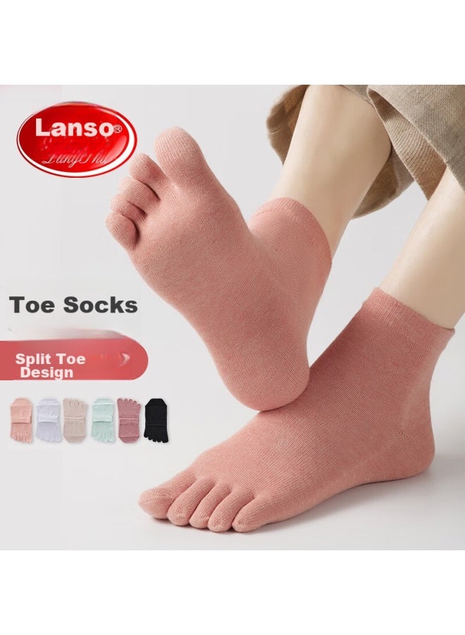 LANG SHA Langsha Five-toe Socks For Women, Spring And Summer Mid-calf Cotton Socks, Sweat-absorbing, Breathable, Toe-separated, Sports Casual Fashion Long Socks - Image 1