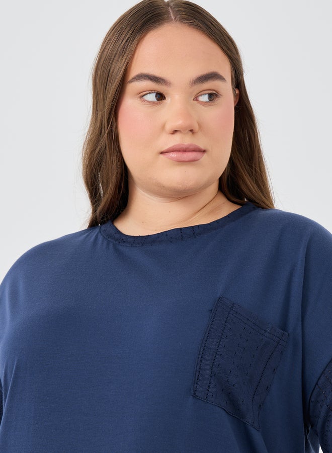 Styli Styli Plus Size Schiffli Short Sleeve T-Shirt and Pyjama Set  - Image 3