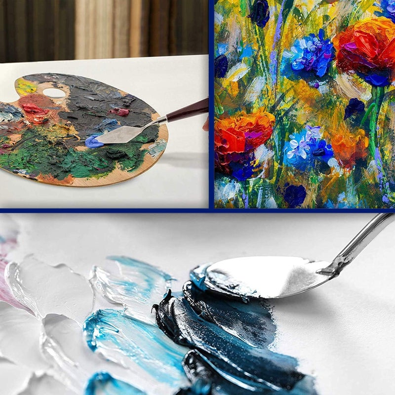 ECLET سكاكين رسم اللوحات - مجموعة من 5 أحجام وأشكال متنوعة، ملعقة كشط من الفولاذ المقاوم للصدأ مع مقبض بني مصقول لفنانين قماش زيت الطلاء خلط الألوان (C) - Image 3