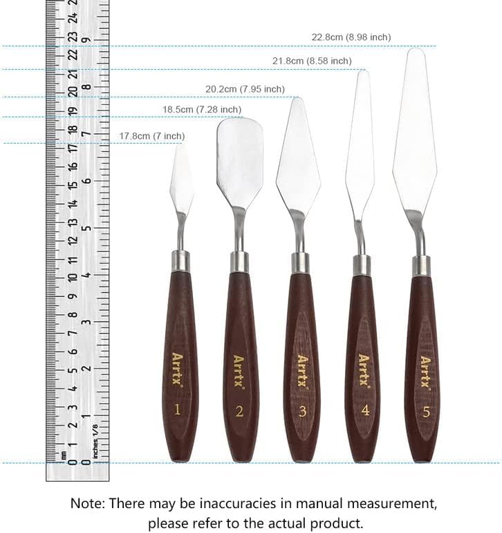 ECLET سكاكين رسم اللوحات - مجموعة من 5 أحجام وأشكال متنوعة، ملعقة كشط من الفولاذ المقاوم للصدأ مع مقبض بني مصقول لفنانين قماش زيت الطلاء خلط الألوان (C) - Image 1