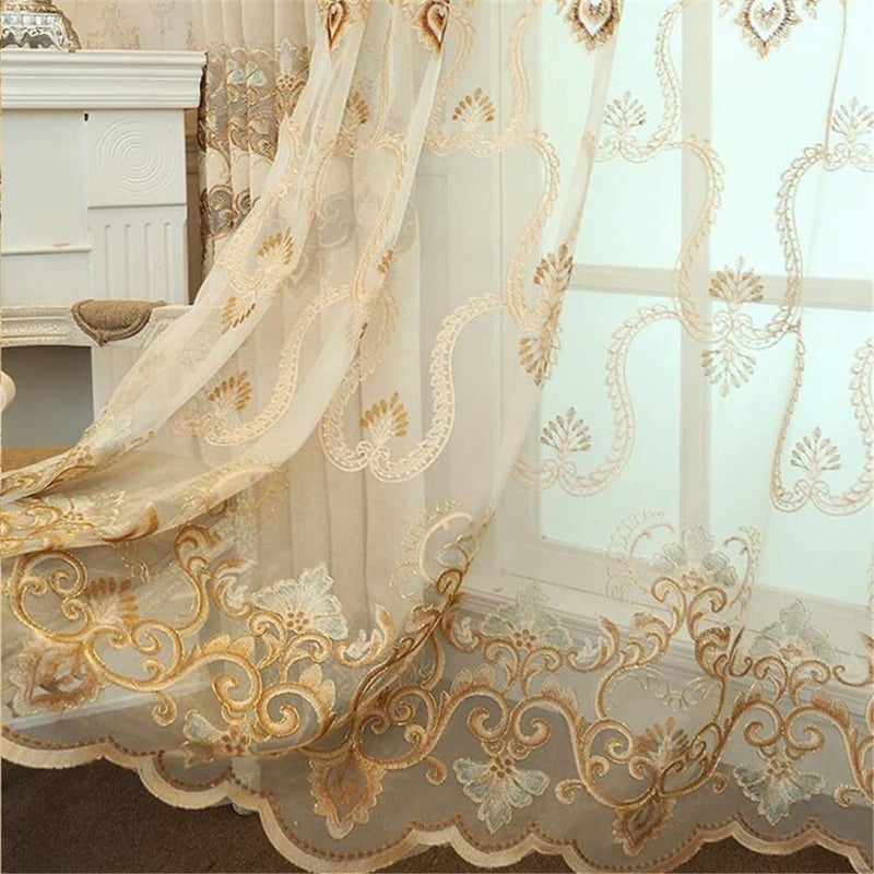 WPKIRA Exquisite European Embroidered Floral Sheer Curtains Rod Pocket Transparent Voile Window Treatment Drapes for Living RoomHallVilla Room Decoration Tulle Curtain 1 Panel W40 x L84 inch