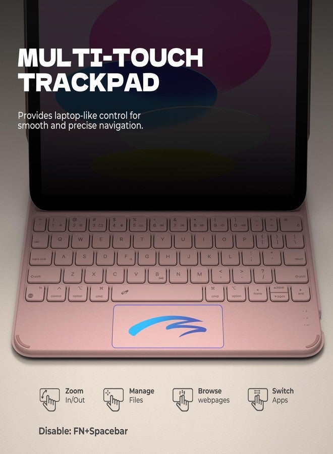 Dexnor for iPad (A16) 11th/10th Generation Case with Keyboard Ultra-Light Magnetic Detachable Folio Keyboard Cover Multi-Touch Trackpad Backlit for iPad 10th Gen 10.9" (2022)/11th Gen (2025), Pink - Image 5