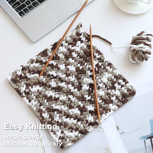 Knyteruna #6 Super Bulky Blanket Yarn for Crocheting - 4 Skeins(Each 10.5oz/300g, 220yds/201m), Chunky Chenille Thick Plush Big Soft Yarn for Crocheting Knitting Blankets, Multi Coffee & White - Image 5