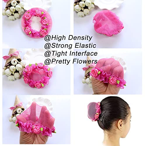 IRIIRIO 5pcs Colored Hair Nets Hair Snood Flower Edge Elastic Band Bun Cover for Ballet Dancer Skating Gymnastics Performance Dancers Hair Accessories - Image 3