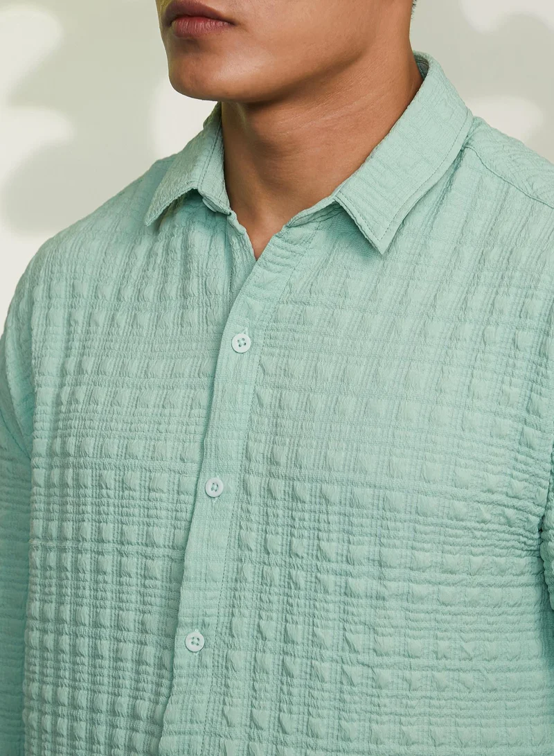 CAHOOT  Men's Mint Green Box-Textured Oversized Shirt for Men | Best Price UAE