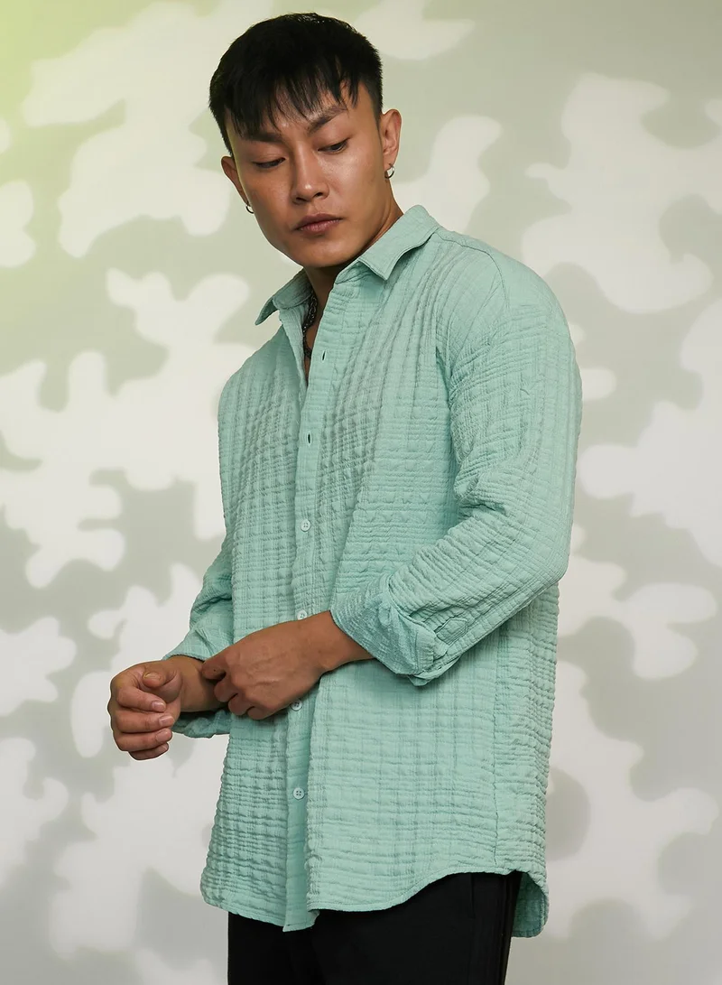 CAHOOT  Men's Mint Green Box-Textured Oversized Shirt for Men | Best Price UAE