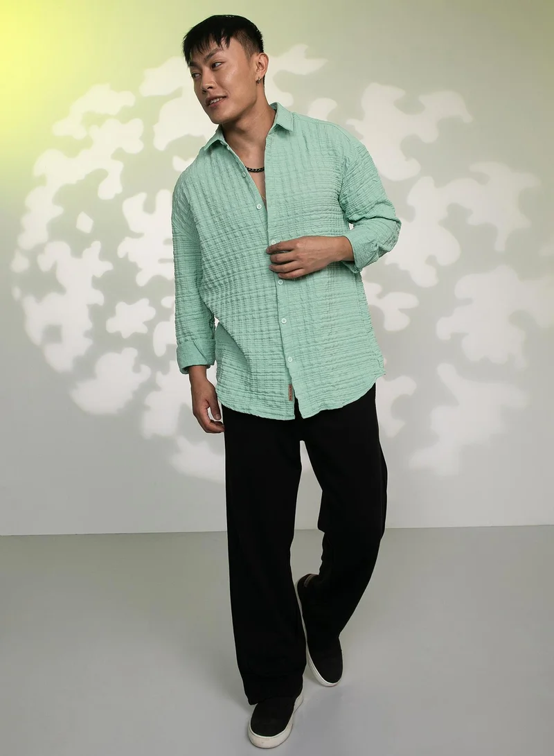 CAHOOT  Men's Mint Green Box-Textured Oversized Shirt for Men | Best Price UAE
