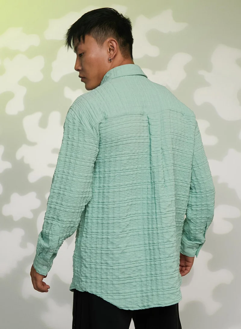 CAHOOT  Men's Mint Green Box-Textured Oversized Shirt for Men | Best Price UAE