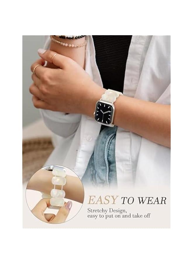 عربست عصابة سلسة مطاطية لساعة نسائية من الراتنج لساعة آبل 38 مم 40 مم 41 مم 42 مم (S10) سوار سلسلة سلحفاة مزين بخرز حزام مطاطي مرن لساعة آبل سلسلة 10/9/8/7/6/5/4/3/2/1/SE/Ultra - Image 5