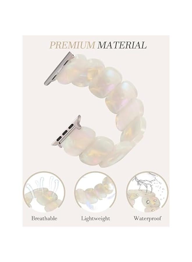 عربست عصابة سلسة مطاطية لساعة نسائية من الراتنج لساعة آبل 38 مم 40 مم 41 مم 42 مم (S10) سوار سلسلة سلحفاة مزين بخرز حزام مطاطي مرن لساعة آبل سلسلة 10/9/8/7/6/5/4/3/2/1/SE/Ultra - Image 3