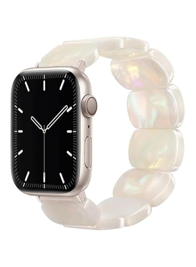 عربست عصابة سلسة مطاطية لساعة نسائية من الراتنج لساعة آبل 38 مم 40 مم 41 مم 42 مم (S10) سوار سلسلة سلحفاة مزين بخرز حزام مطاطي مرن لساعة آبل سلسلة 10/9/8/7/6/5/4/3/2/1/SE/Ultra - Image 1