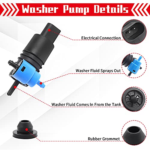 OTUAYAUTO 1J6955651 Windshield Washer Pump for Jeep, Dodge, Chrysler, Volkswagen, Audi, BMW, Chevrolet, Ford - Factory OE Style with Grommet - Image 4