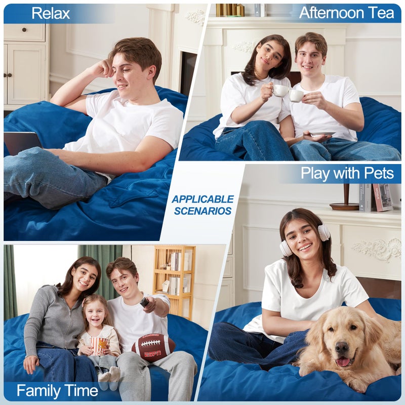 Homguava 3FT Bean Bag Chair: 3' Bean Bags with Memory Foam Filled, Large Beanbag Chairs Soft Sofa with Dutch Velvet Cover-Blue - Image 5