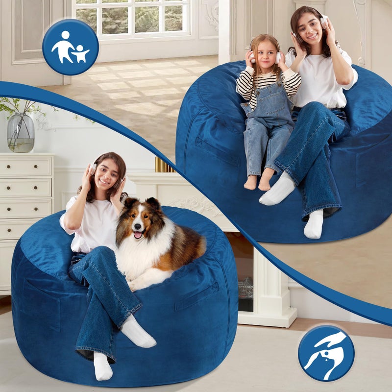 Homguava 3FT Bean Bag Chair: 3' Bean Bags with Memory Foam Filled, Large Beanbag Chairs Soft Sofa with Dutch Velvet Cover-Blue - Image 4