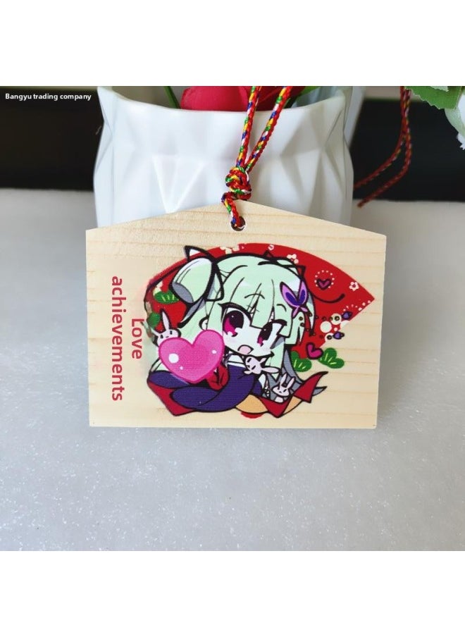 Animation Two-dimensional Thousands Of Love Flowers Wish Card Royal Guard Wish Card Solid Wood Card Listed In Japan Painted Horse Wood Card Cong Rain-Color:9—lulu Flower (size 9*7cm) 10 Pieces  - Image 4