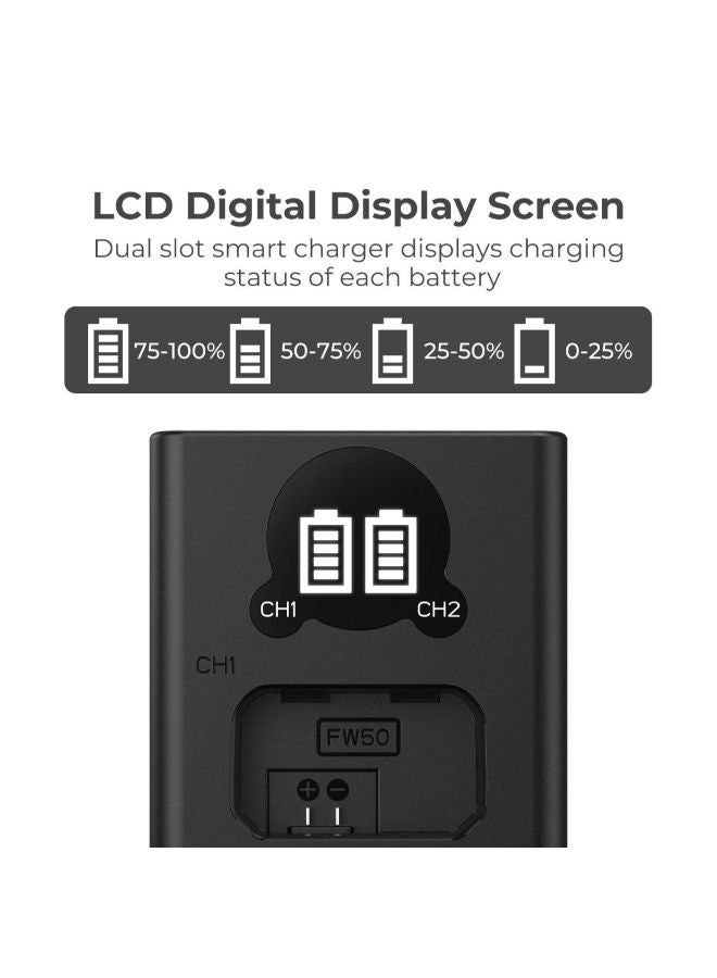 K&F Concept LCD Camera Battery Charger NP-FW50 for Sony A7, A7II, A7RII, A7SII, A7S, A7S2, A7R, A7R2, A6000, A6500, A6300, RX10, NEX-3/5/7 (KF28.0009V1) - Image 2
