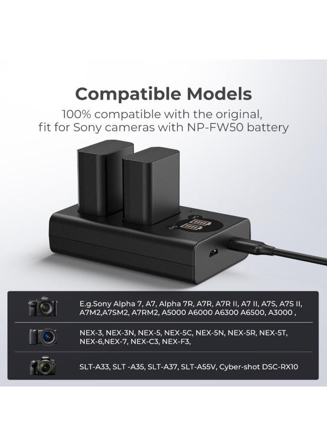 K&F Concept LCD Camera Battery Charger NP-FW50 for Sony A7, A7II, A7RII, A7SII, A7S, A7S2, A7R, A7R2, A6000, A6500, A6300, RX10, NEX-3/5/7 (KF28.0009V1) - Image 3