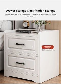 Sharpdo Modern Minimalist Bedroom Practical White Bedside Table Storage Cabinet Double Drawer Storage Cabinet 40*36*50CM  - Image 4