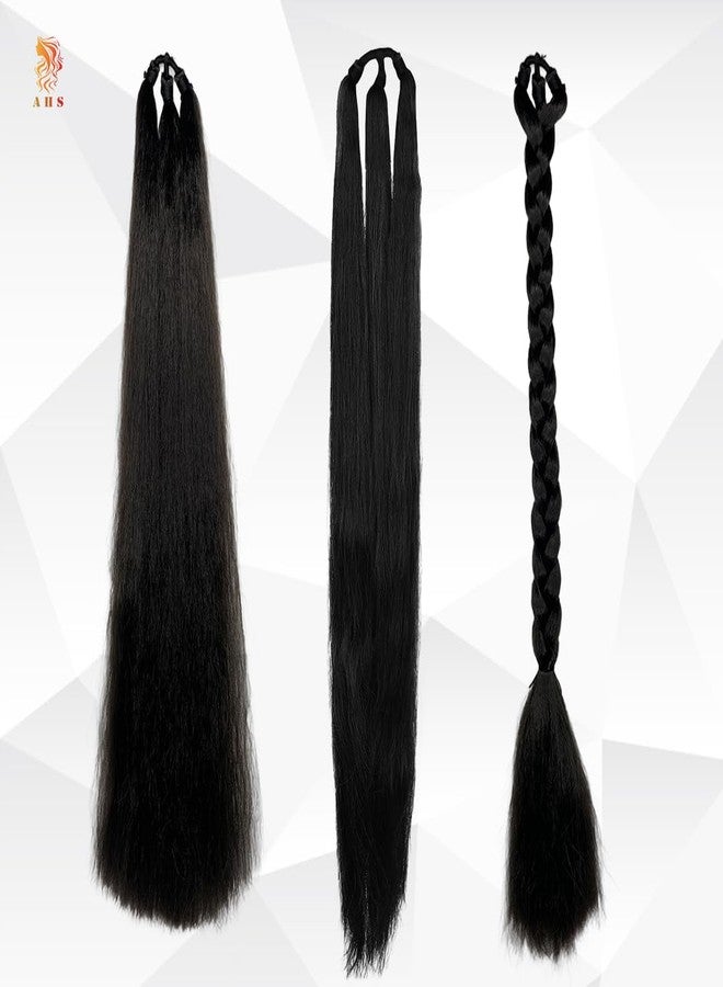 AHS Long Braid Hair Extension for Women and Girls | Nakli Hair Wig Synthetic Braided for Girls | Bangs Hair Extension, Stylish Hairpiece for Traditional & Party Look (Black) - Image 5