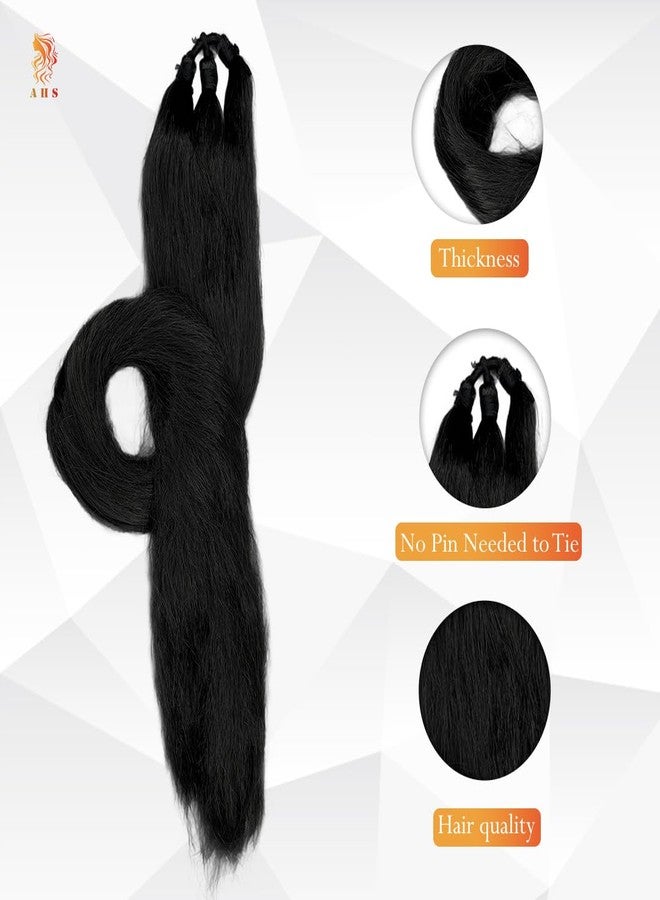 AHS Long Braid Hair Extension for Women and Girls | Nakli Hair Wig Synthetic Braided for Girls | Bangs Hair Extension, Stylish Hairpiece for Traditional & Party Look (Black) - Image 2