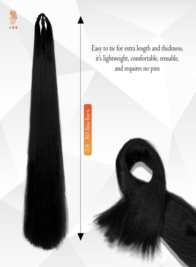 AHS Long Braid Hair Extension for Women and Girls | Nakli Hair Wig Synthetic Braided for Girls | Bangs Hair Extension, Stylish Hairpiece for Traditional & Party Look (Black) - Image 3