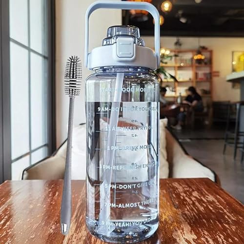 FLUZOV 2 L Capacity Belt Straw Transparent Motivational Water Bottles with Time Marker Leak Proof BreakProof Best Usage for SchoolCollegeGymTravel Bottle BPAFree Fitness Sports Bottle - Image 1