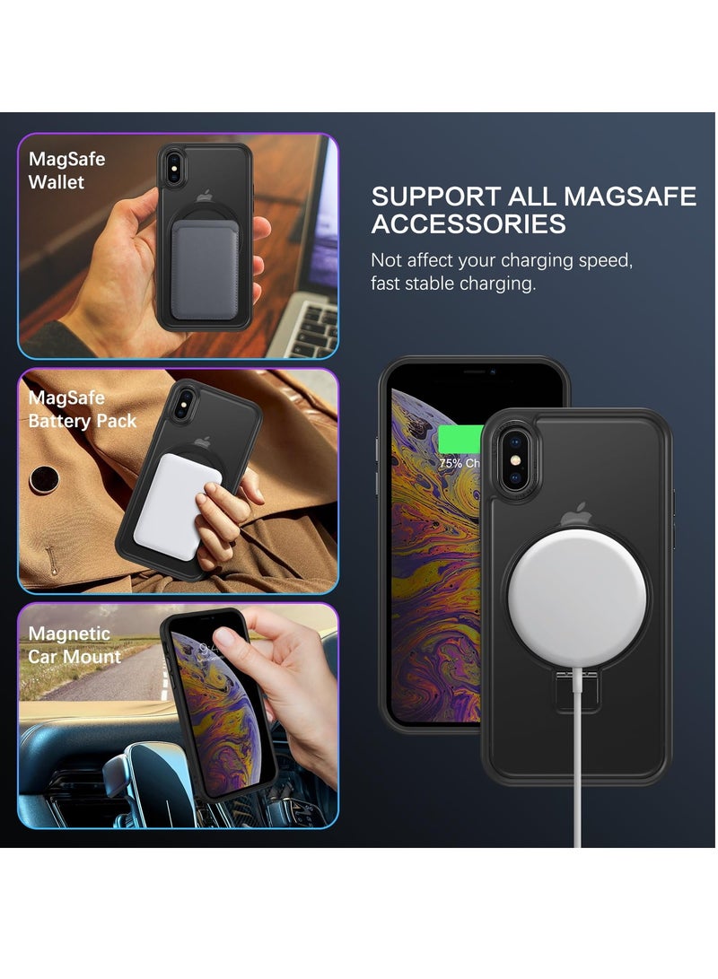 Concretization iPhone X/ XS MagSafe Case with Magnetic Invisible Stand,【Full Shockproof Protection】Matte Back Phone Cover with Magnet Kickstand for Apple X/ XS (2018)(Black) - Image 2