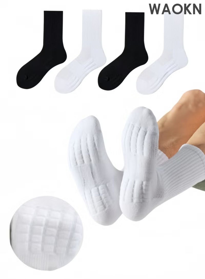 WAOKN Socks for men, Cotton Athletic Crew Odor Proof Mid-Calf Breathable suitable for basketball football running,High socks, quick-drying and sweat-absorbing, two black and two white socks,Suitable for All Seasons. - Image 1